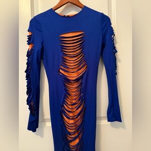 Blue and Orange Cutout Dress